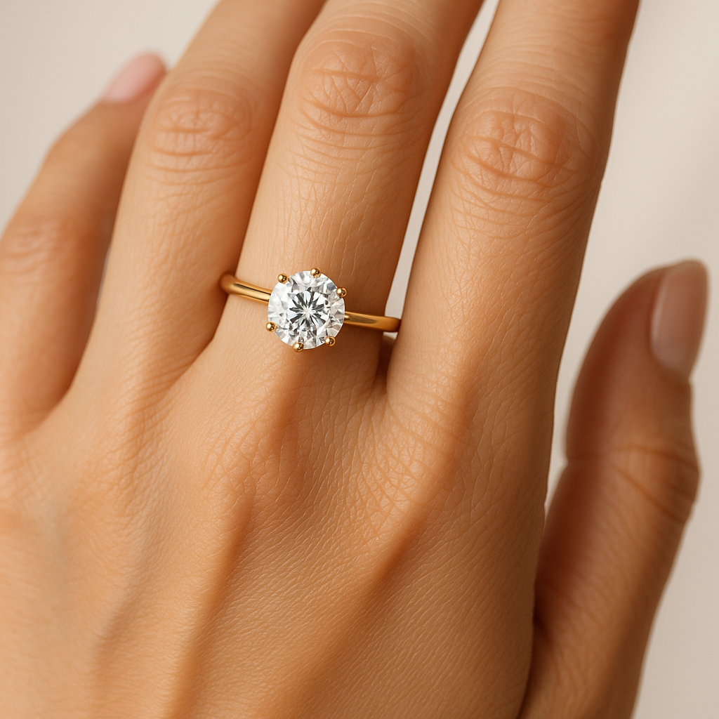 Round-Cut Moissanite Solitaire Ring – 14K Yellow Gold Plated