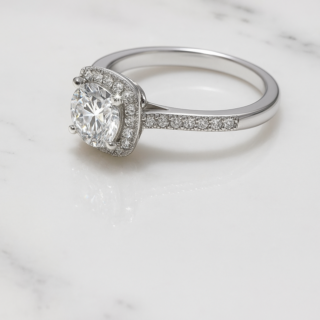 Moissanite Halo Promise Ring – Round Cut