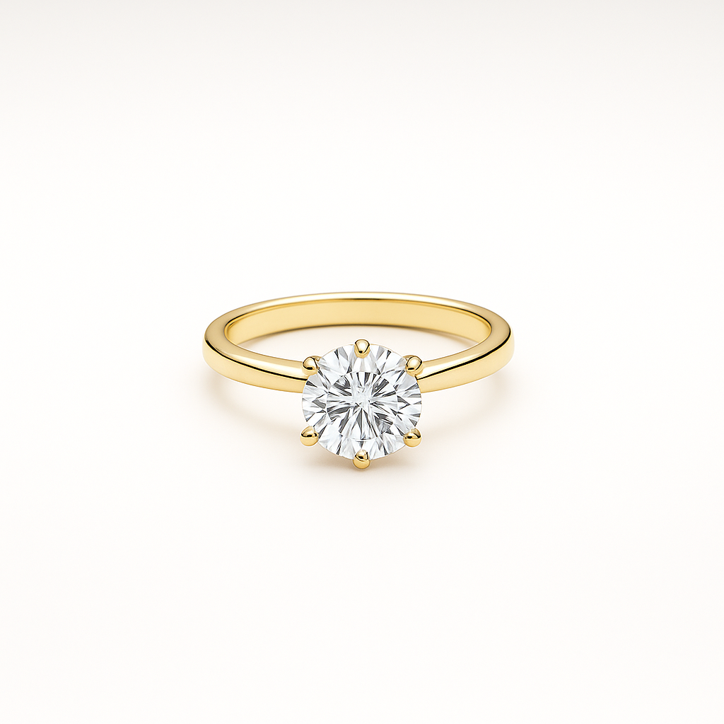 Round-Cut Moissanite Solitaire Ring – 14K Yellow Gold Plated