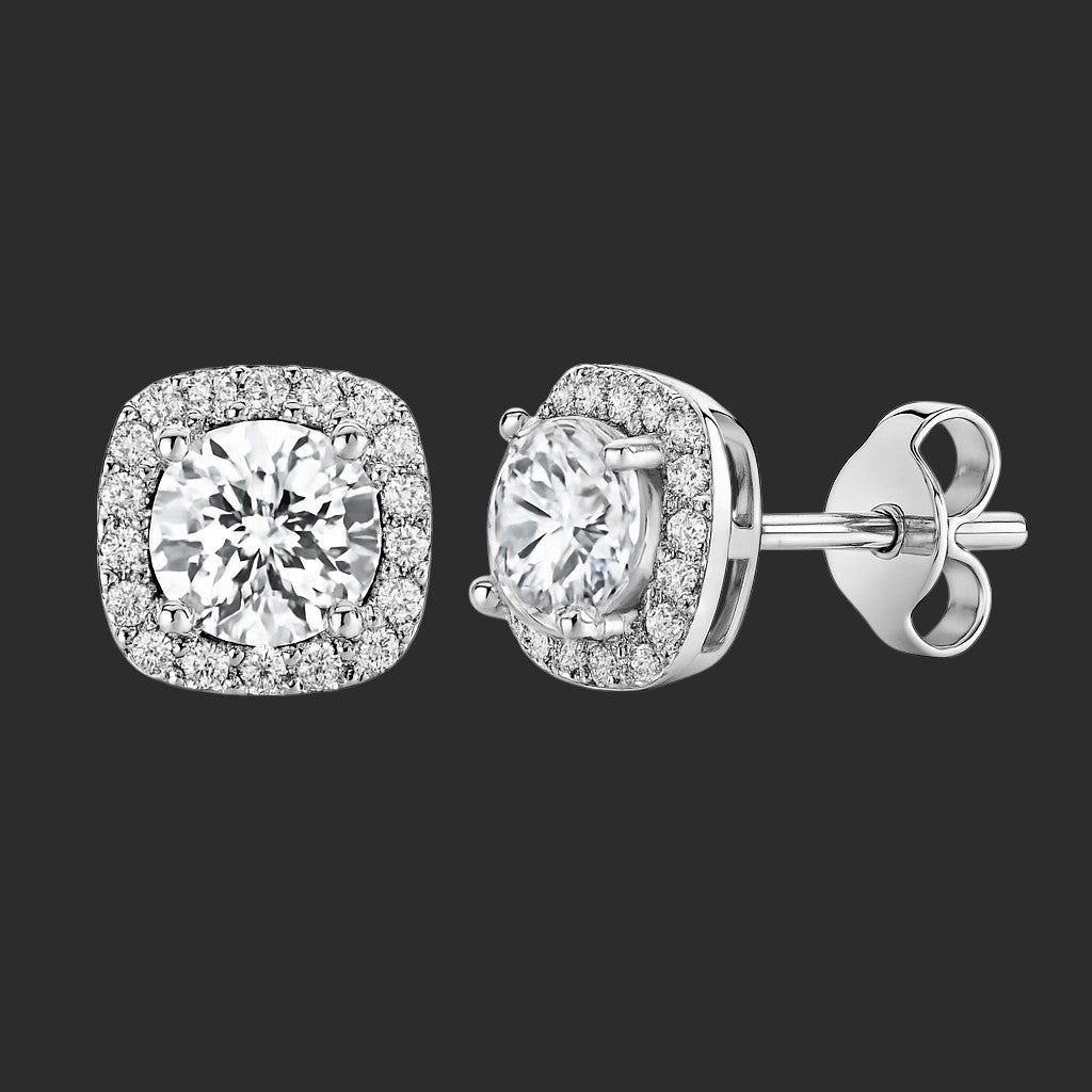 Lumière Cushion Halo Moissanite Earrings