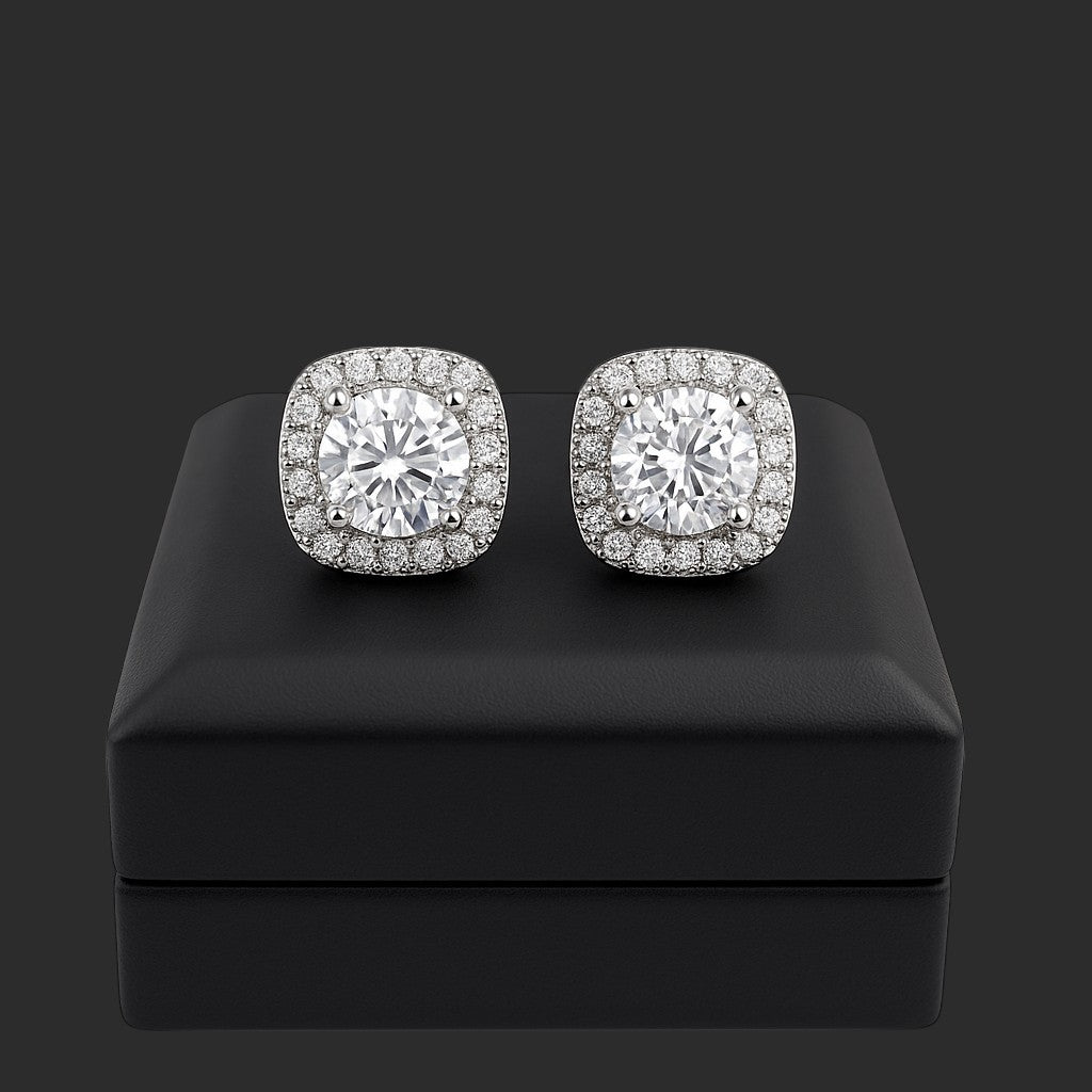Lumière Cushion Halo Moissanite Earrings