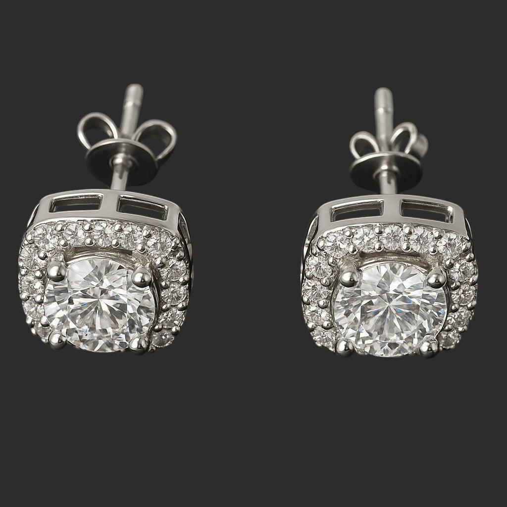 Lumière Cushion Halo Moissanite Earrings