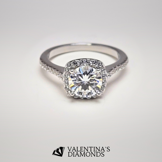 1CT Halo Moissanite Engagement Ring in Sterling Silver