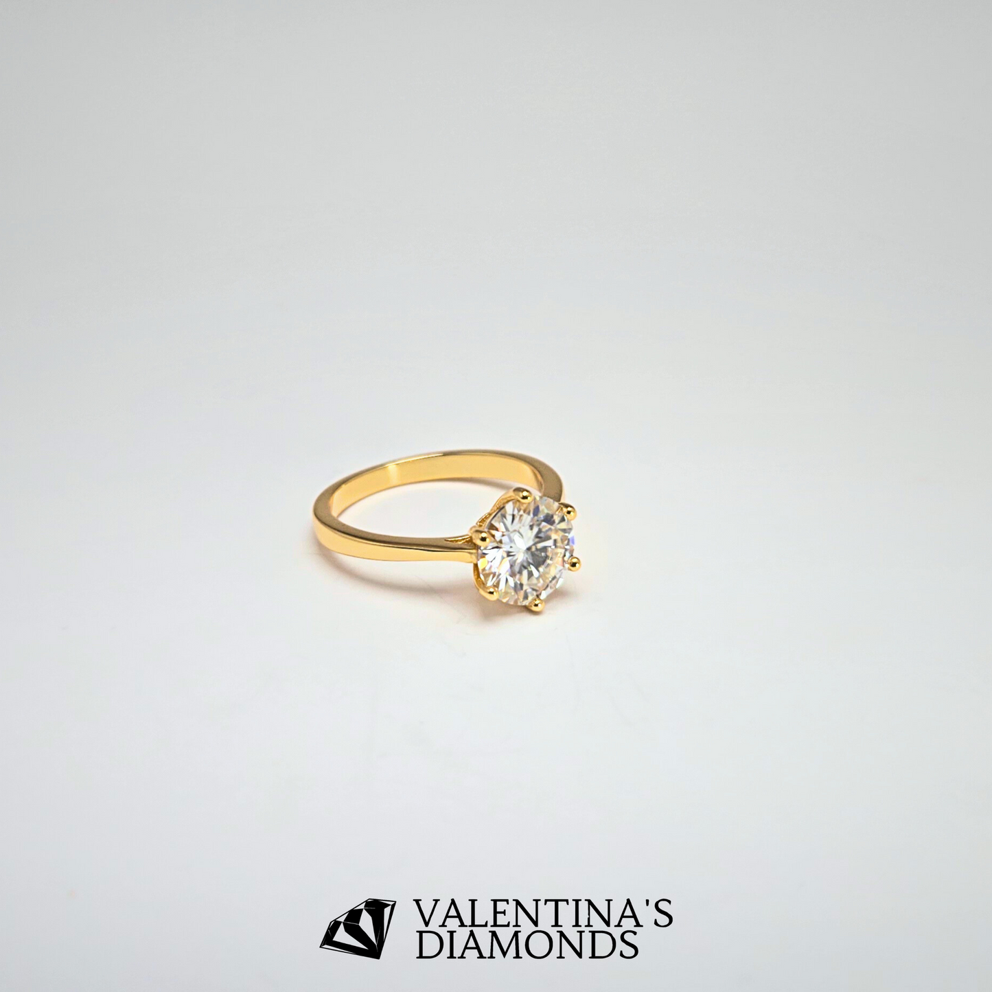 1CT Classic Solitaire Moissanite Ring in 18k Gold-Plated Sterling Silver