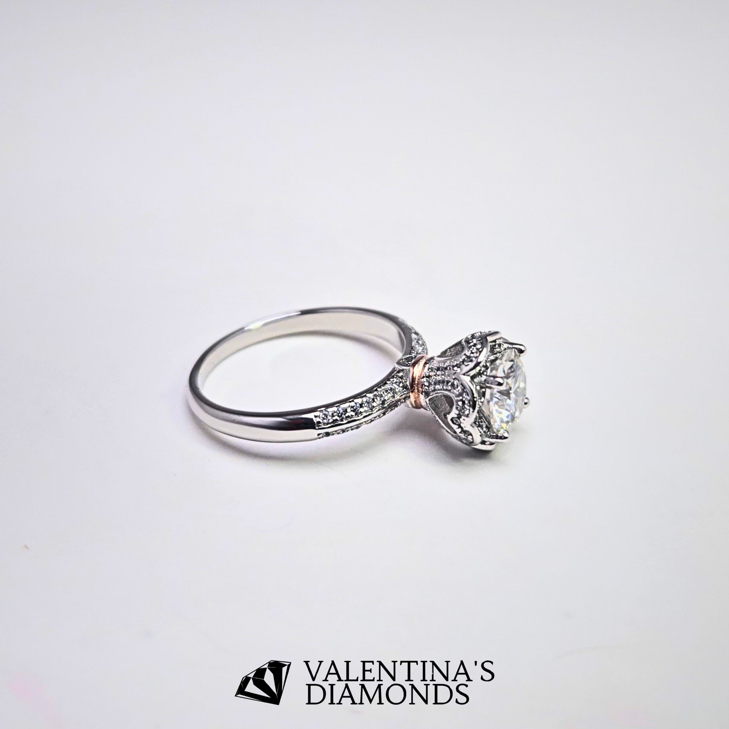 1CT Moissanite Heart Accent Ring in 18k White Gold Plated Sterling Silver