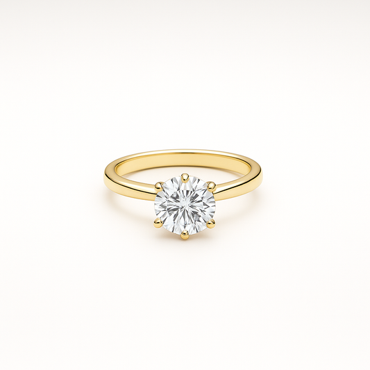 Round-Cut Moissanite Solitaire Ring – 14K Yellow Gold Plated