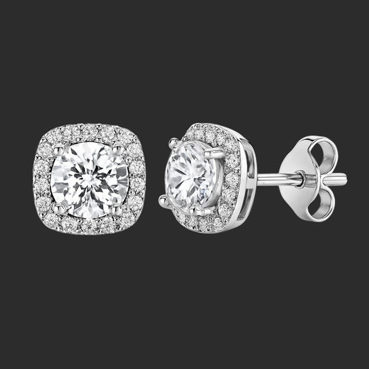 Lumière Cushion Halo Moissanite Earrings