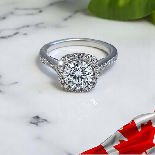 Moissanite Halo Promise Ring – Round Cut