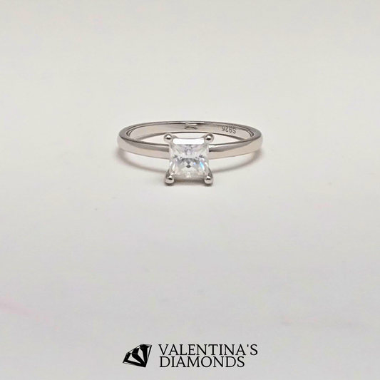 1CT Princess-Cut Moissanite Solitaire Ring in 18k White Gold-Plated Sterling Silver